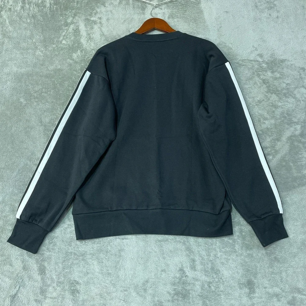 NWT Adidas Men's Large Black Fleece Sweatshirt Cotton Blend 3 Striped Pull over